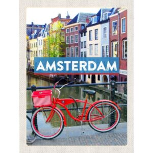 Amsterdam Red Bike On The Canal