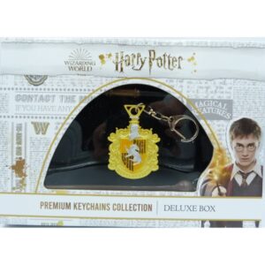 Harry Potter - Hufflepuff House Crest + Minerva McGonagall Wand + Remus Lupin Wand - Premium Keychain Collection Deluxe Box
