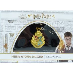 Harry Potter - Hogwarts House Crest + Albus Dumbledore Wand + Neville Longbottom Wand - Premium Keychain Collection Deluxe Box